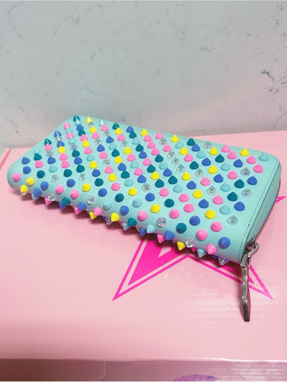 Authentic Christian Louboutin RARE Pastel Panettone Spike Continental Zip Wallet - Picture 6 of 13